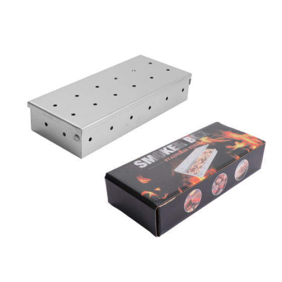 Perokok arang untuk barbekyu, tutup berengsel, baja tahan karat, untuk serpihan kayu dan gas